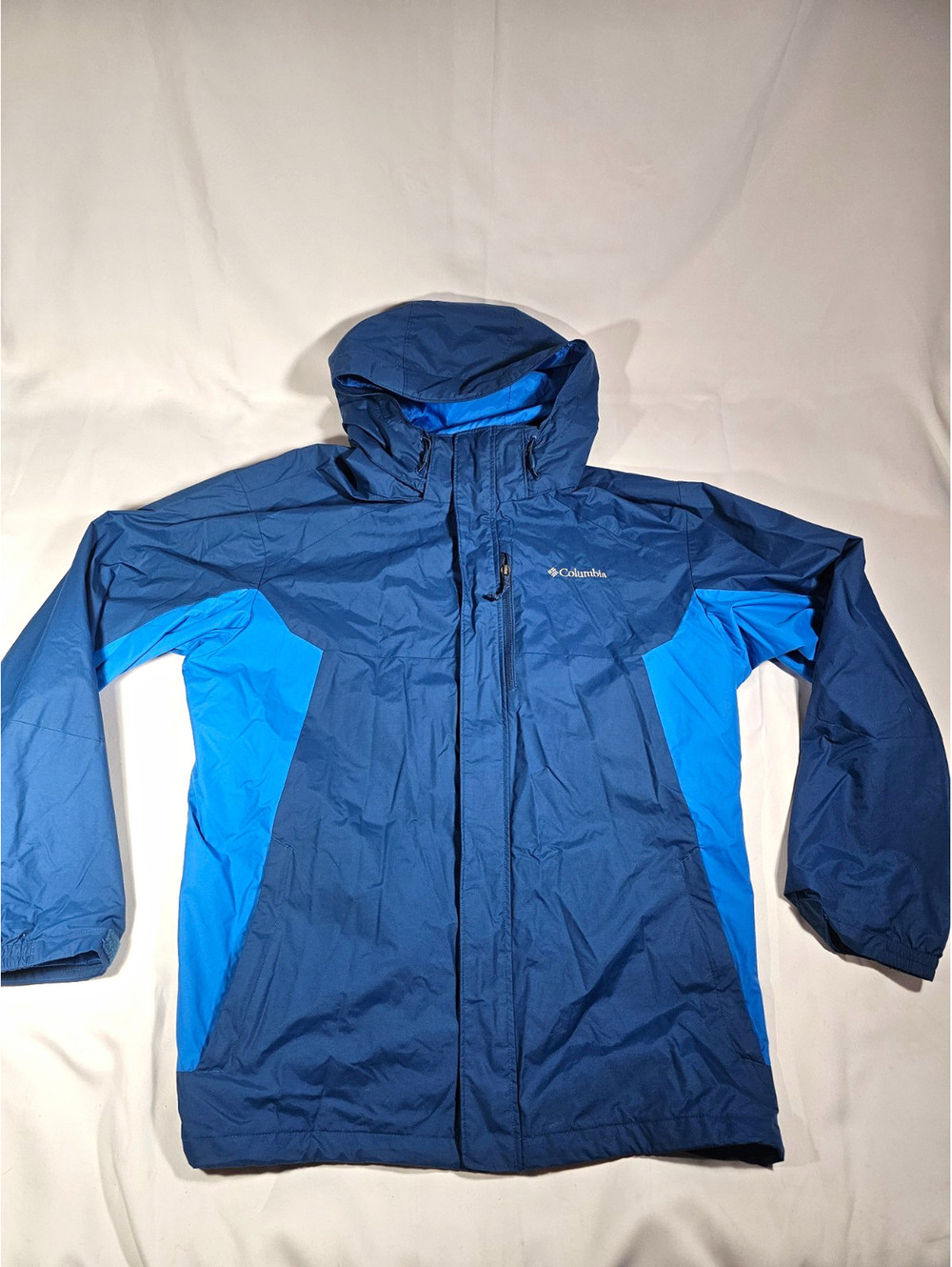 Columbia XL Interchange Mens Hooded Full Zip Jacket Blue Colorblock Ski Rain